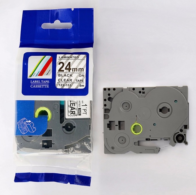 Nhãn in TZ2-151 | khổ 24mm x dài 8m | Chữ đen trên nền trong suốt 0944523668