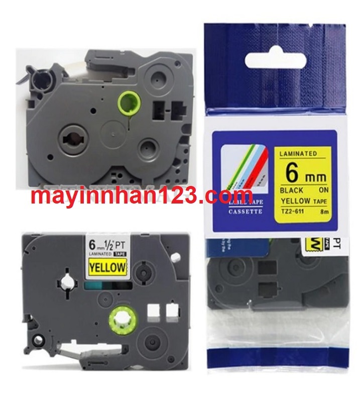 Nhãn in CZE-611 | khổ 6mm x dài 8m | Chữ đen trên nền vàng 0944523668